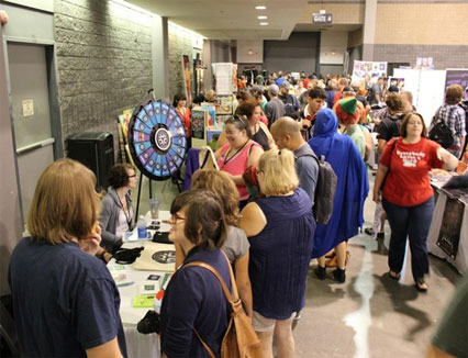 People lined up to spin the Prize Wheel.