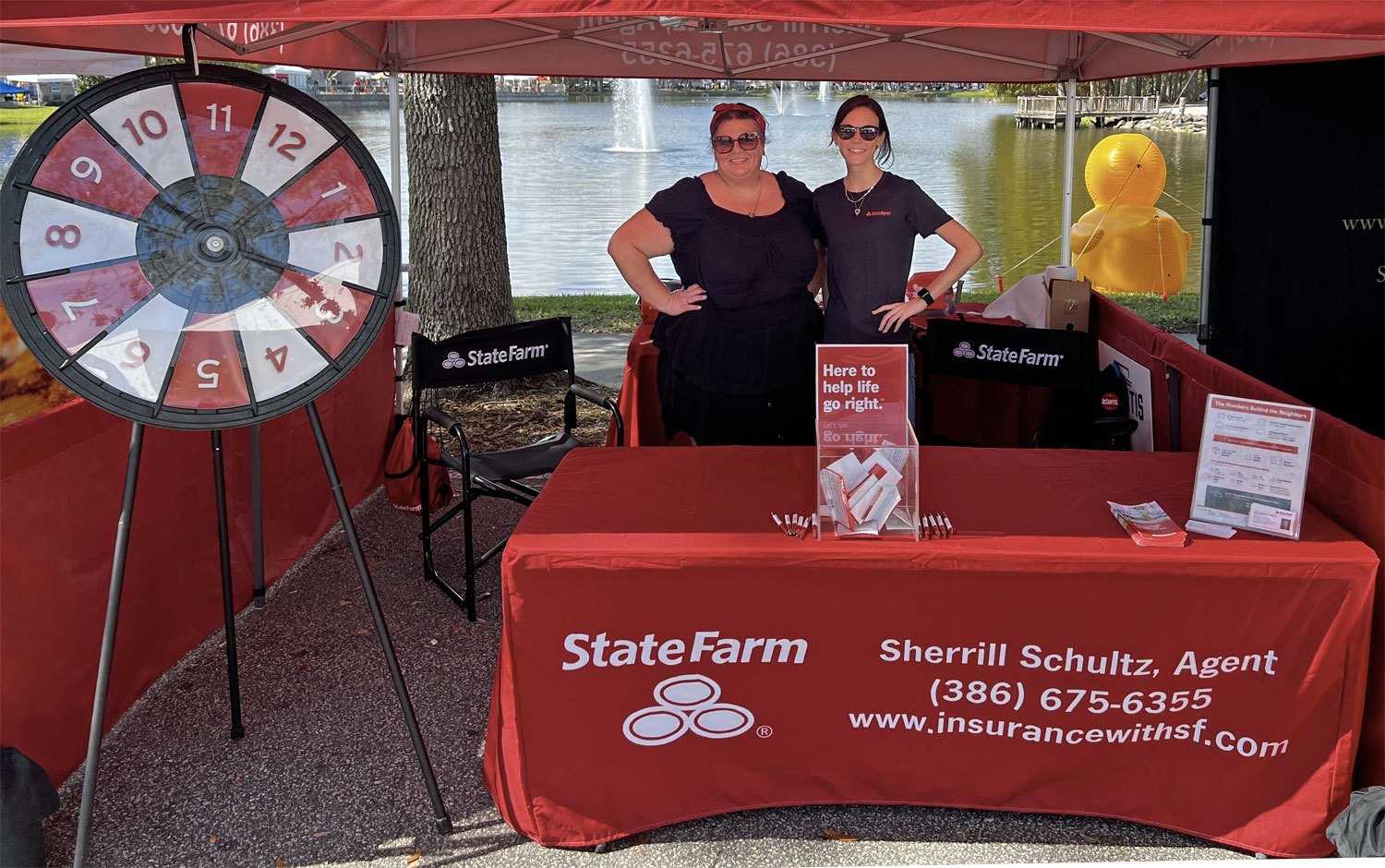 prize wheel with company colors and logo